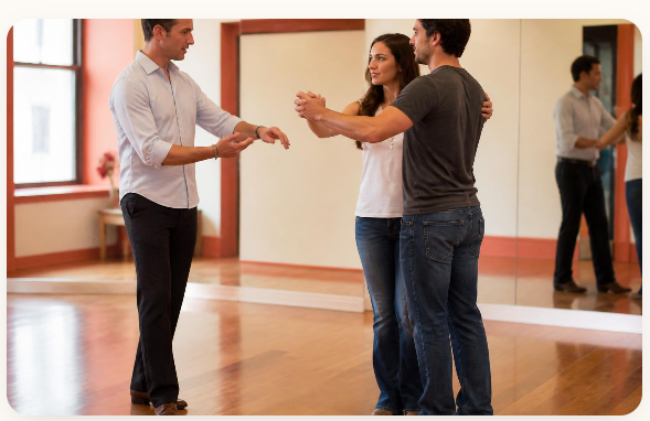Instructor teaching a couple during a private lesson