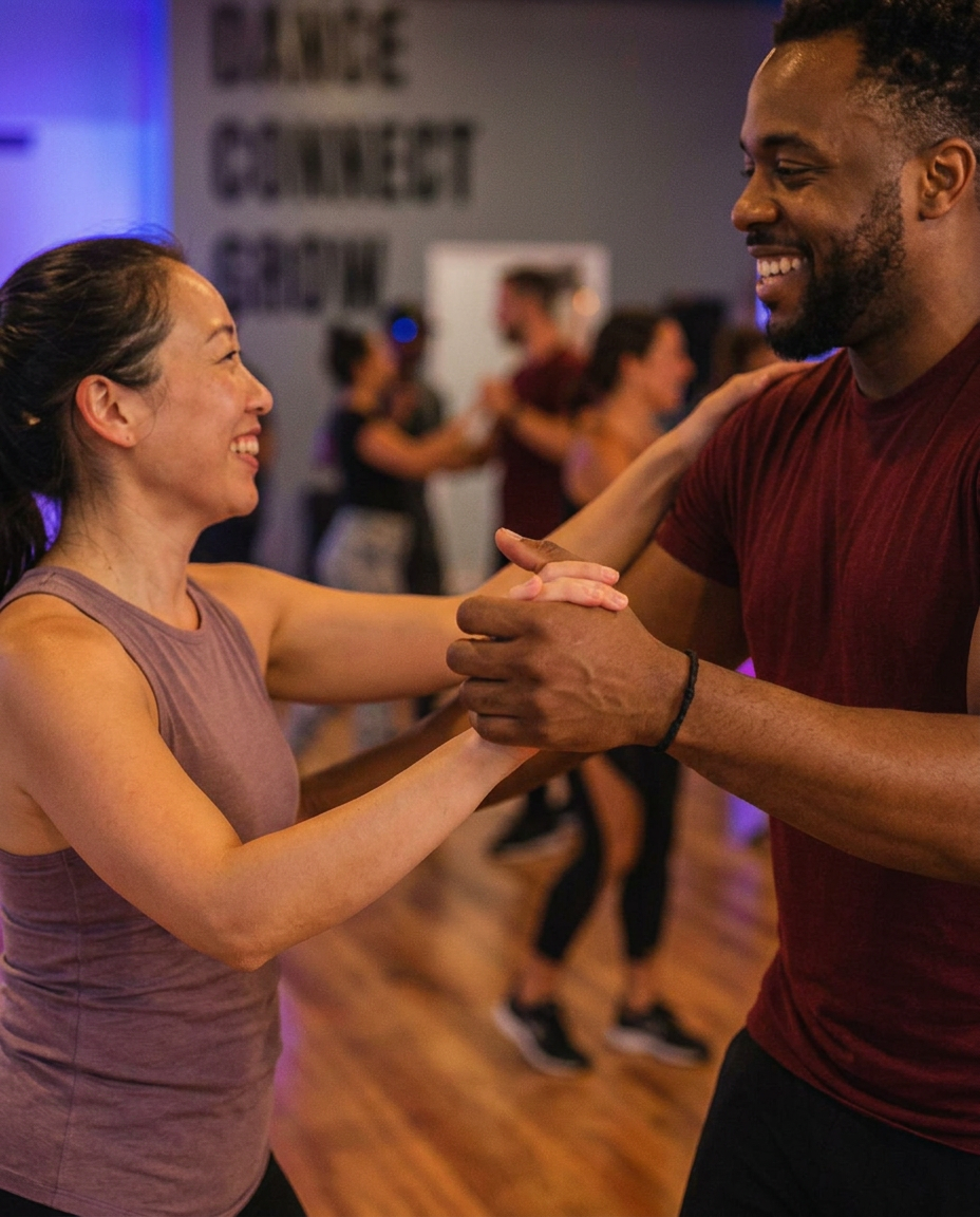 Individual couple dancing in a group class
