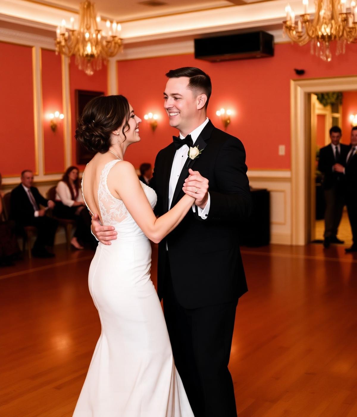 Wedding couple rehearsing their first dance